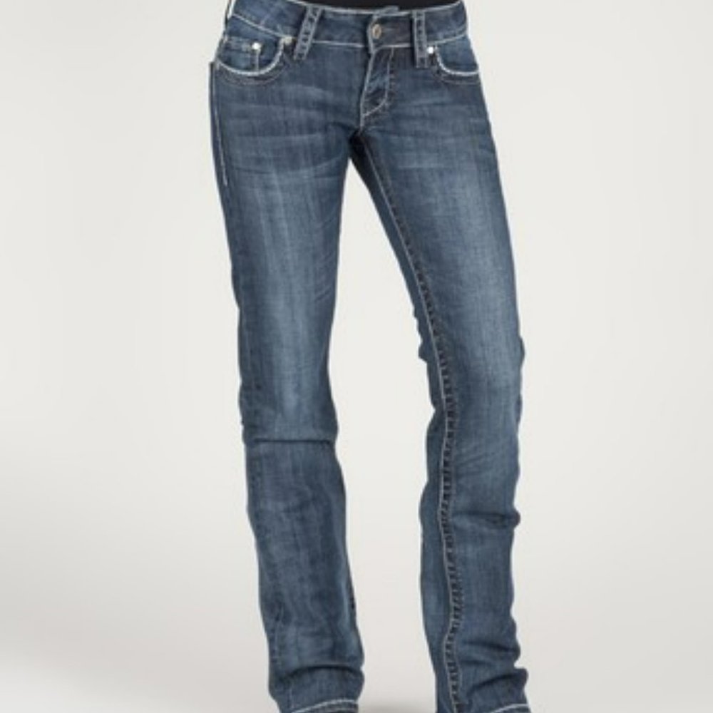Stetson Blue Pieced Arrow-Accent Straight-Leg Jeans - Size 20 XXLong - NWT